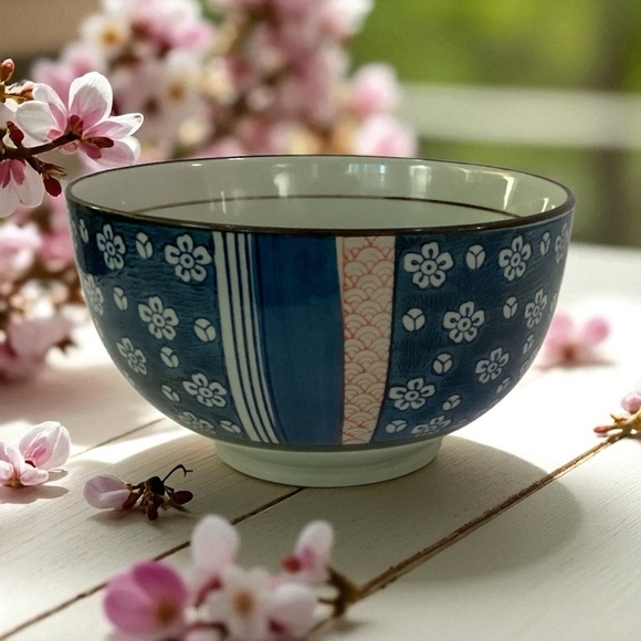 Other - Japanese Iga-yaki Pottery Bowl – Blue White Floral – Signed – 6”